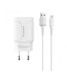 СЗУ-адаптер USB Borofone BA37A 2.1A + MicroUSB-кабель (Белый)